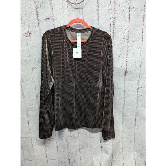 Fabletics Brown Velour Seamed Long Sleeve Top Pullover plus size‎ 2X NWT - Picture 1 of 9